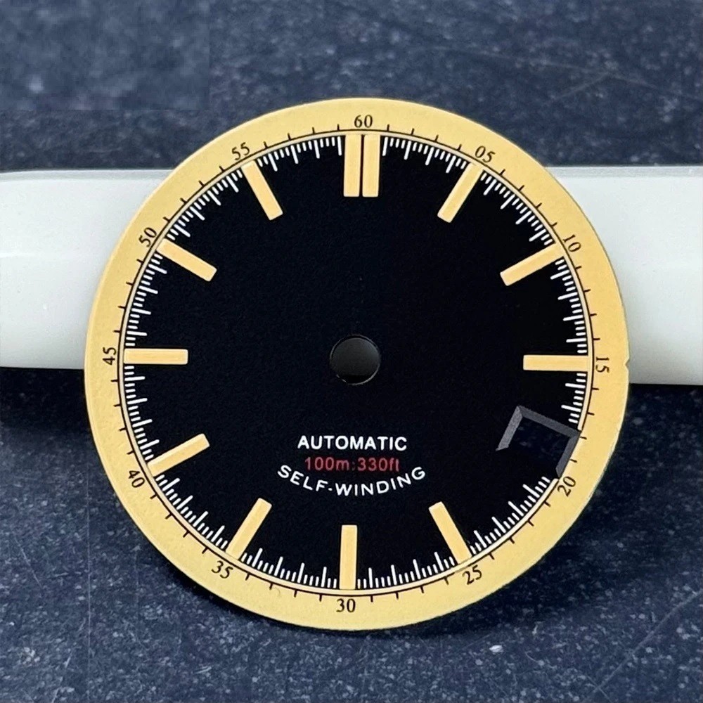 28.5mm Watch Dial Retro Navy Blue Black NH35 NH34 Movement 3.8 Crown Dive Men