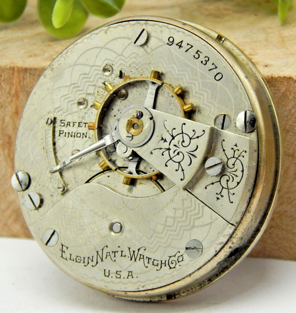 Antique 1902 Elgin 208 7 jewel 18s openface pocket watch movement with hands