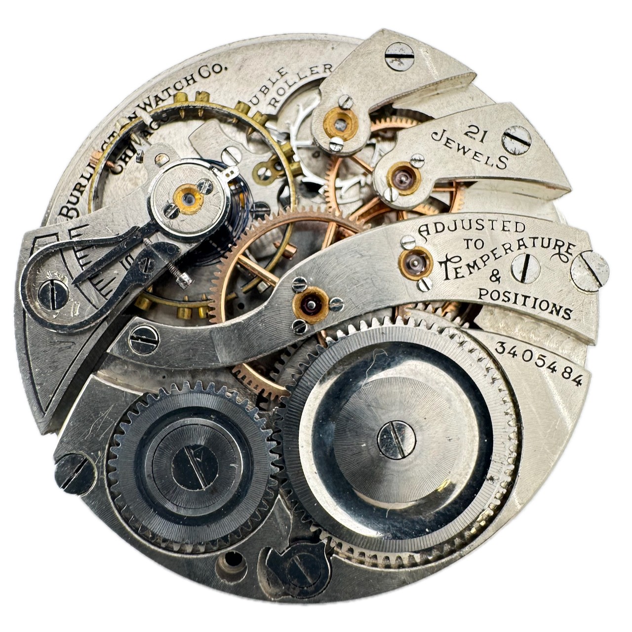 Antique 16s 1918 Burlington 21J Limited Approval RR Pocketwatch Movement 107 USA