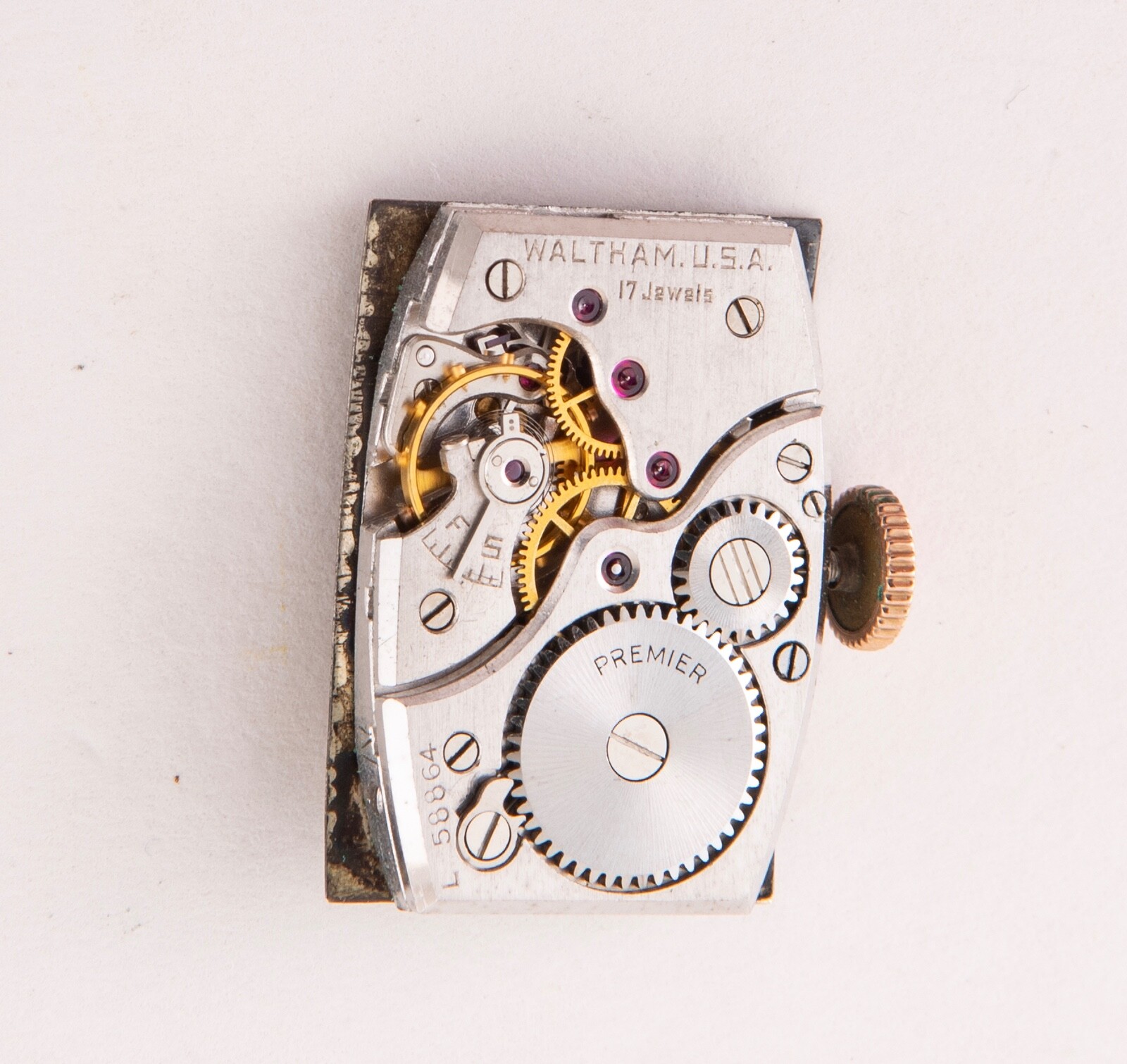 Vintage Waltham Premier Watch Movement 17 Jewels Swiss W/ Crystal