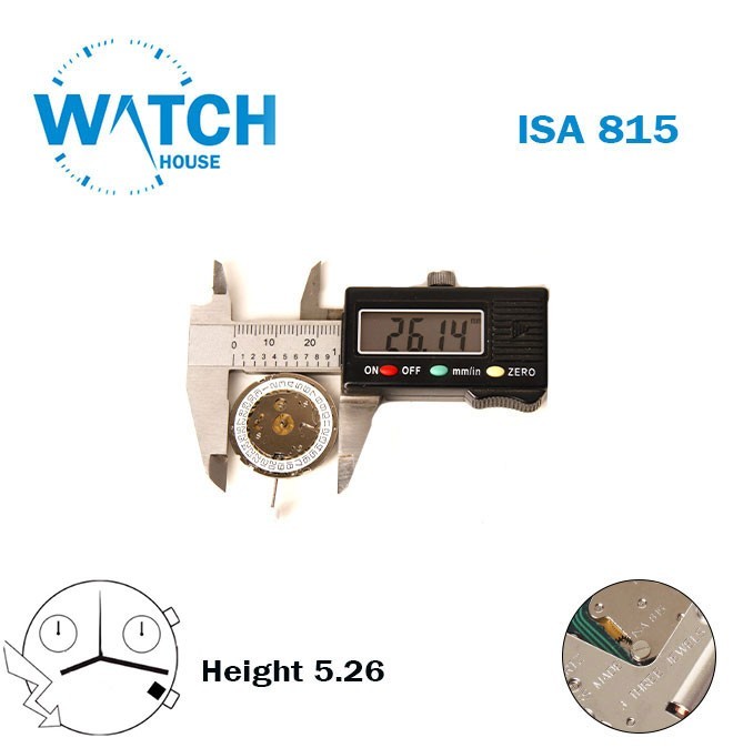 ISA 815 Swiss Movement-Height:5.26mm-White Date Disk At 4-3 Hands-Chronograph.