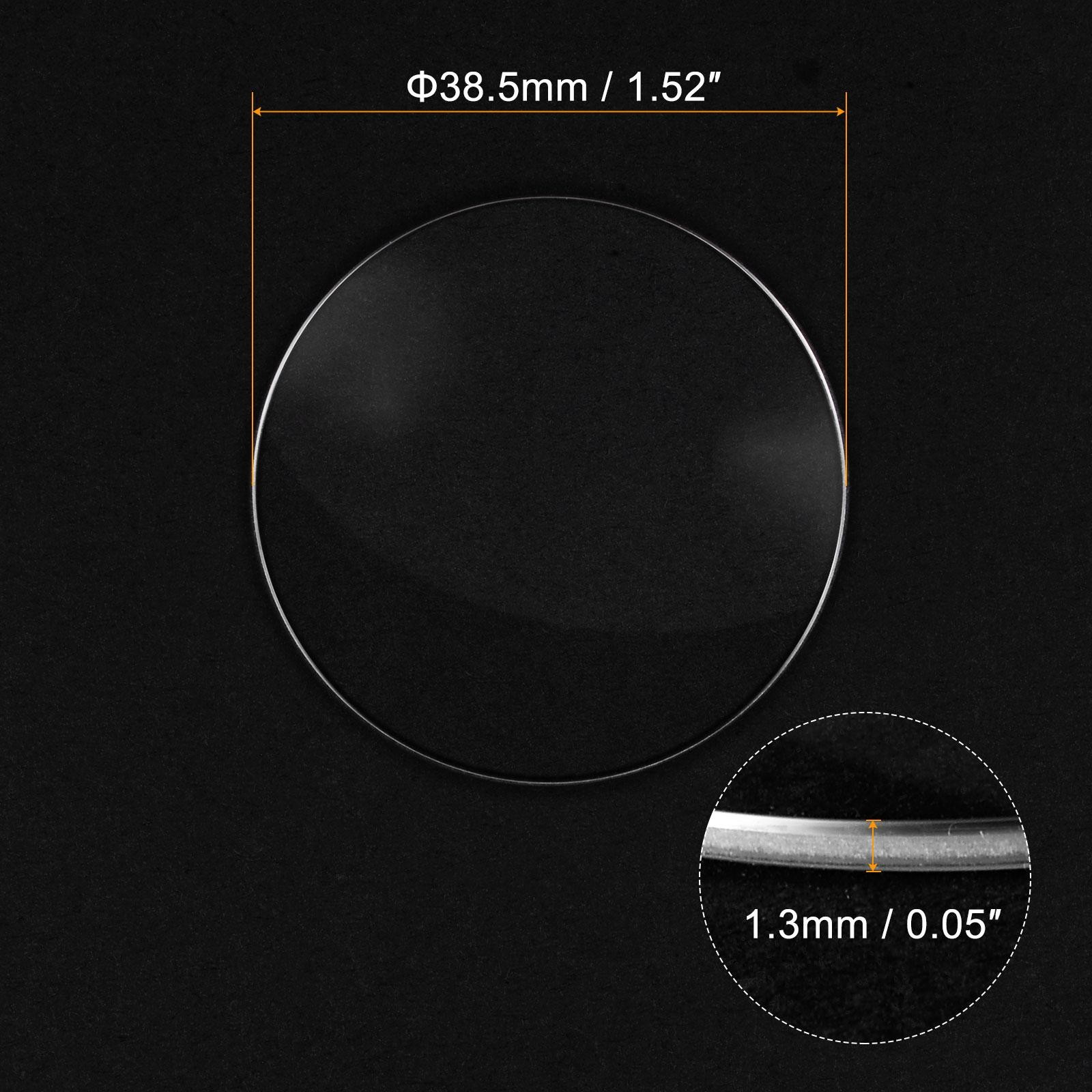 Glass Watch Single Lens Round 38.5mm Dia 1.3mm Edge Thickness, Transparent