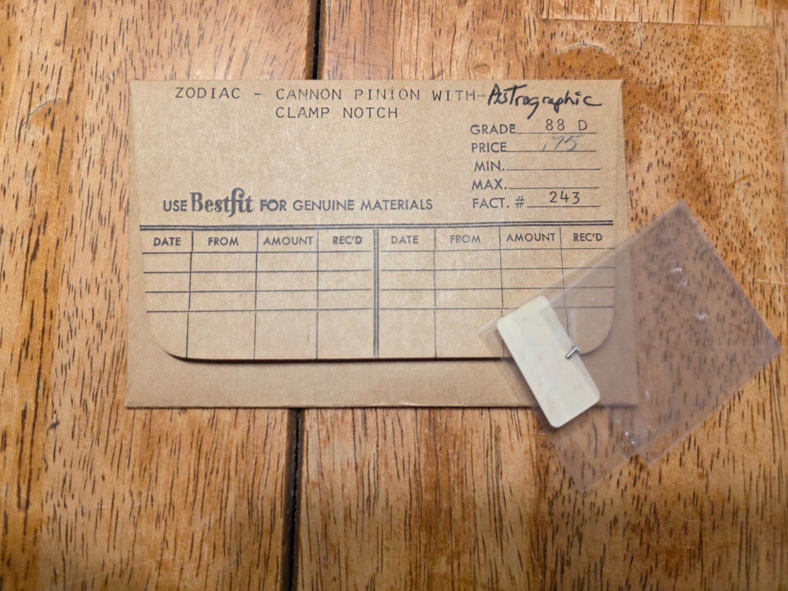 Zodiac cal. 88D #243 Cannon Pinion (with clamp Notch) (Astrographic model) NOS