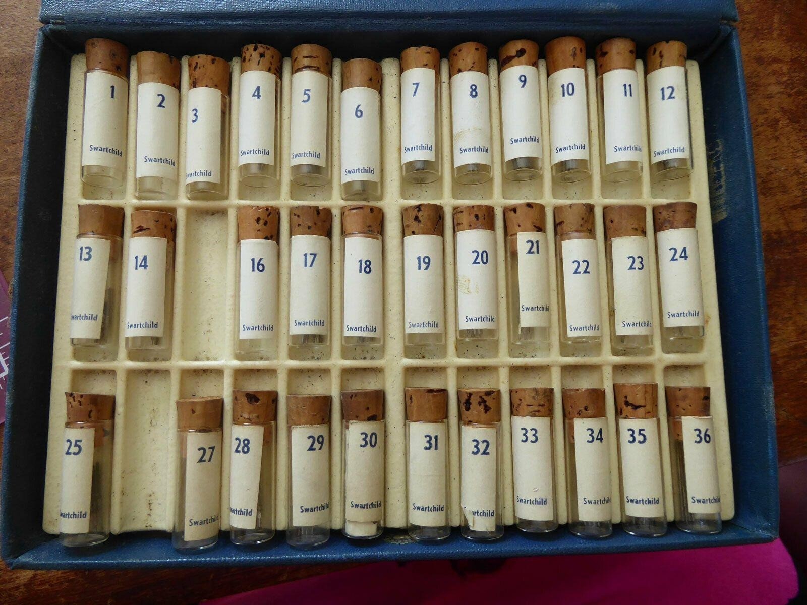 Vtg Swartchild Stem Assortment No 90318 Watchmaker Kit 34 Vials w/ Parts & Chart
