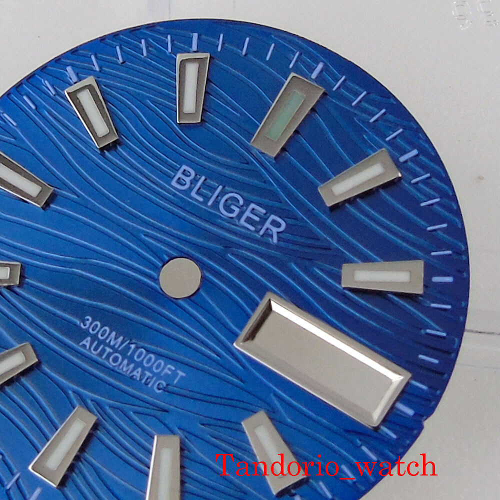 29mm Sterile Black Blue Green Watch Dial Face Day Window Fit NH36A Movement
