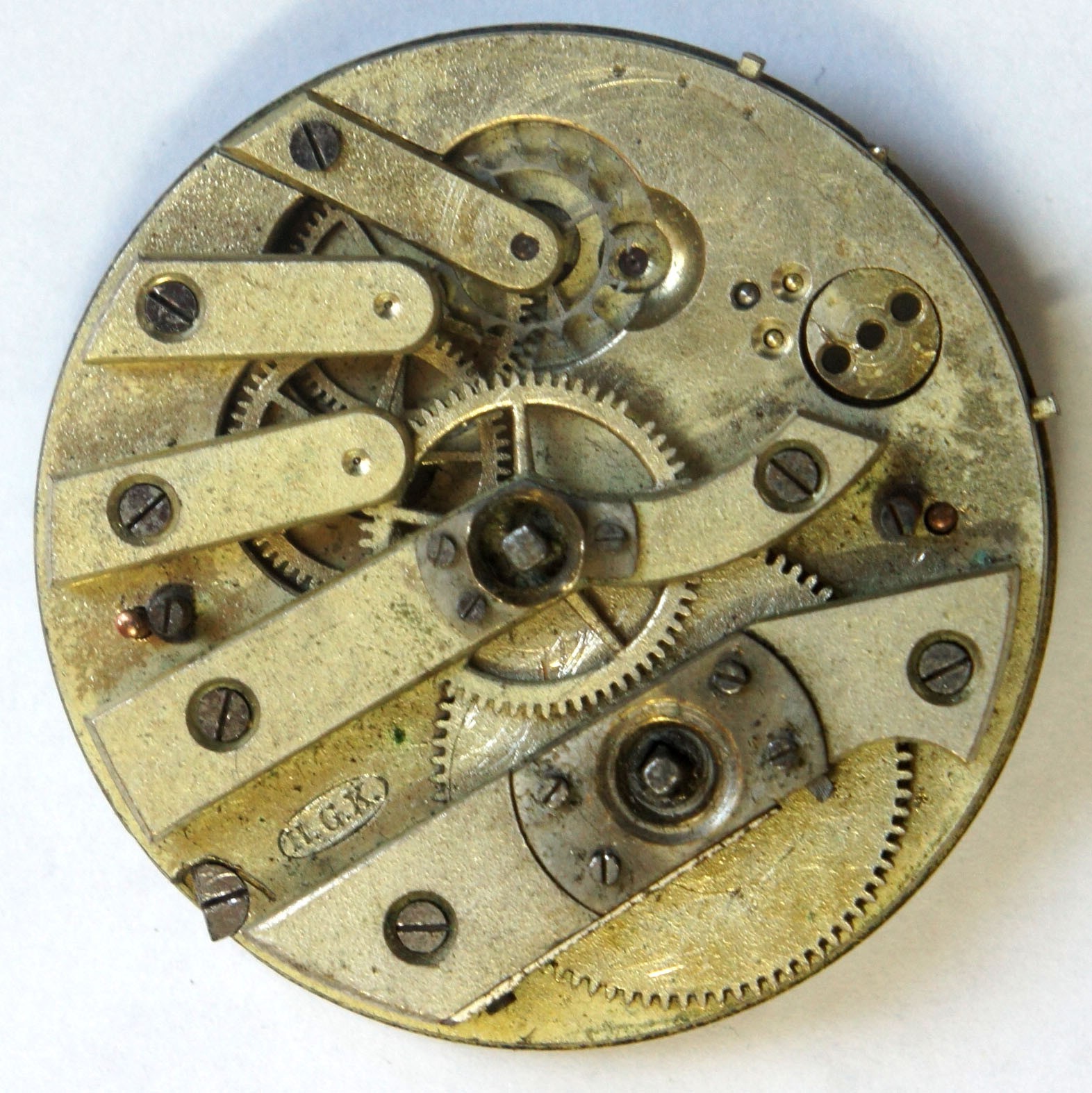 Antique Swiss H.G.K. 17 Lignes Pocket Watch Movement 38.5mm for Parts or Repair