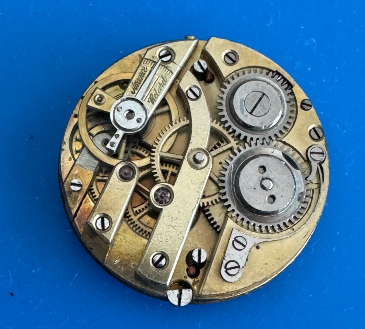 VINTAGE 26.5MM SWISS OPENFACE POCKET WATCH MOVEMENT RUNS FANCY DIAL