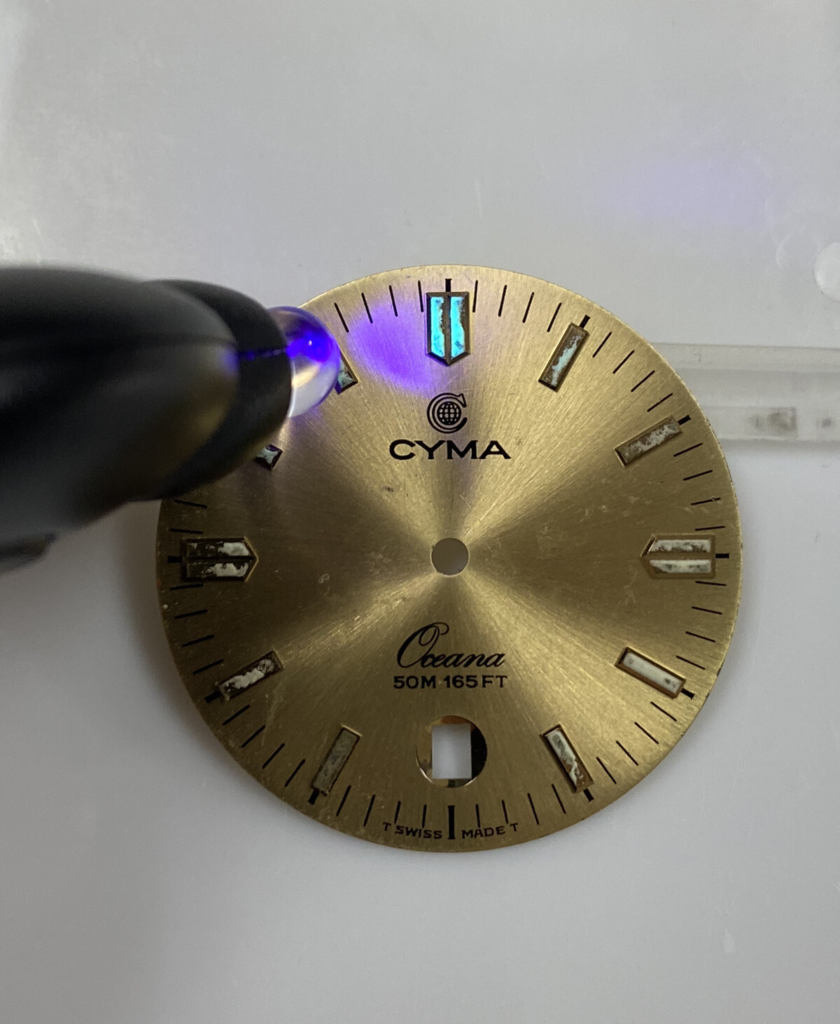Original Cyma Mens Oceana Champagne Gold Luminous 27.5mm Watch Dial