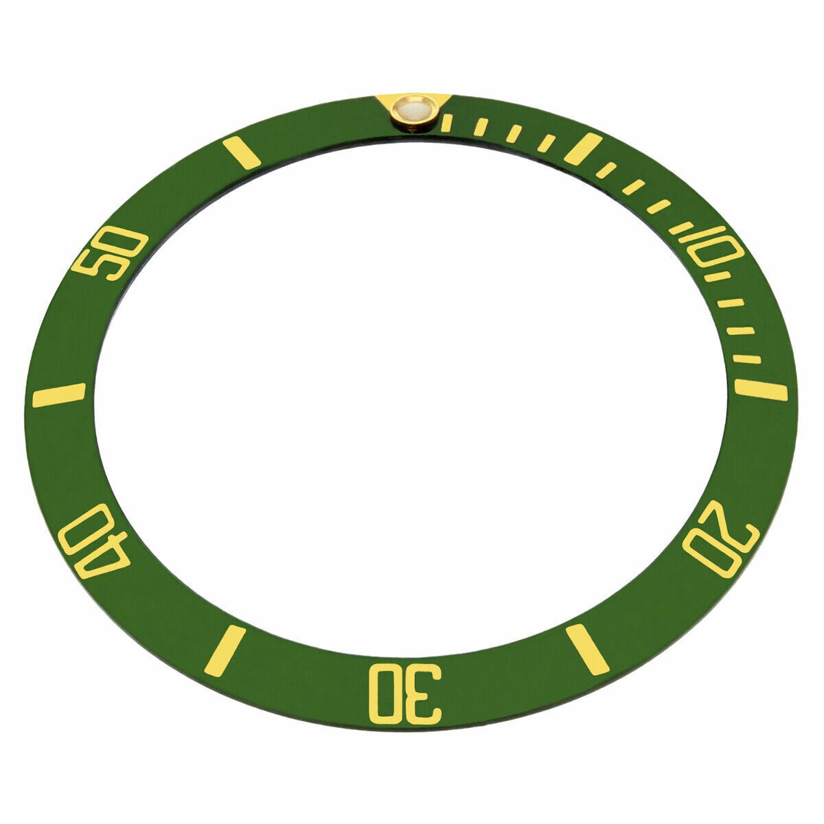 Green Aluminum Replacement Bezel Insert Gold Font 37.60mm x 30.70mm