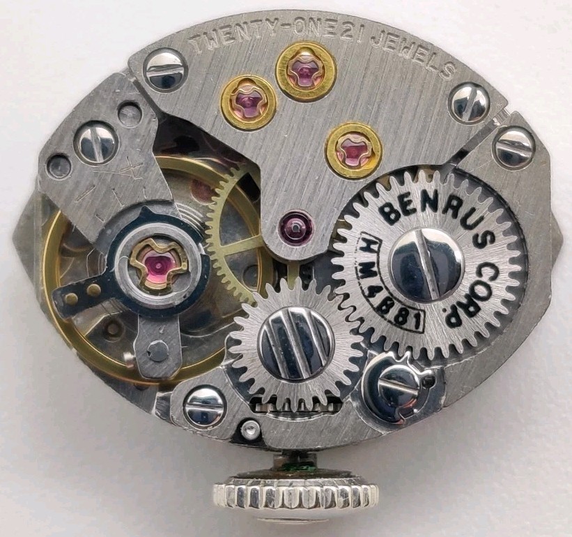 Vintage Benrus Model HM4B81 21 Jewel watch movement running