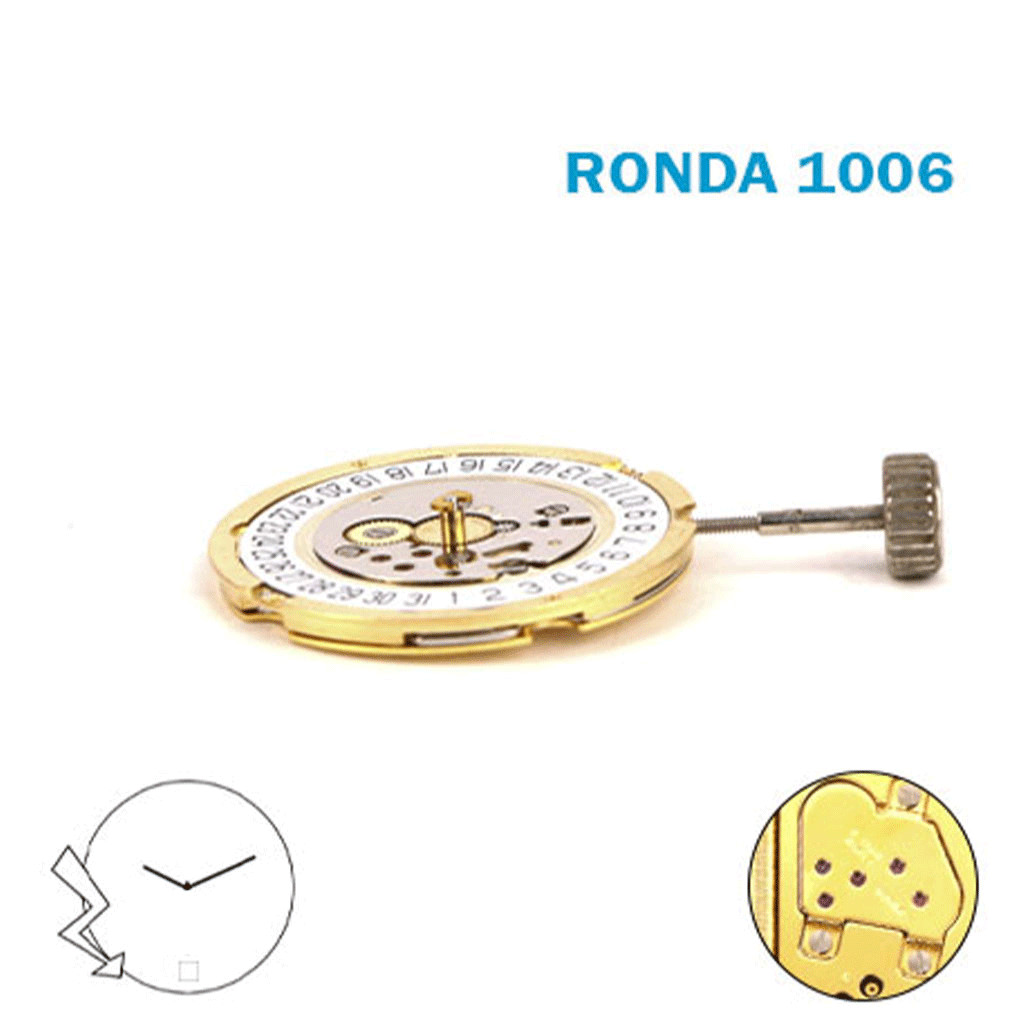 RONDA 1006 Swiss Watch Movement–2 Hands-White Disk At 6-0 Jewels-H:23.90.