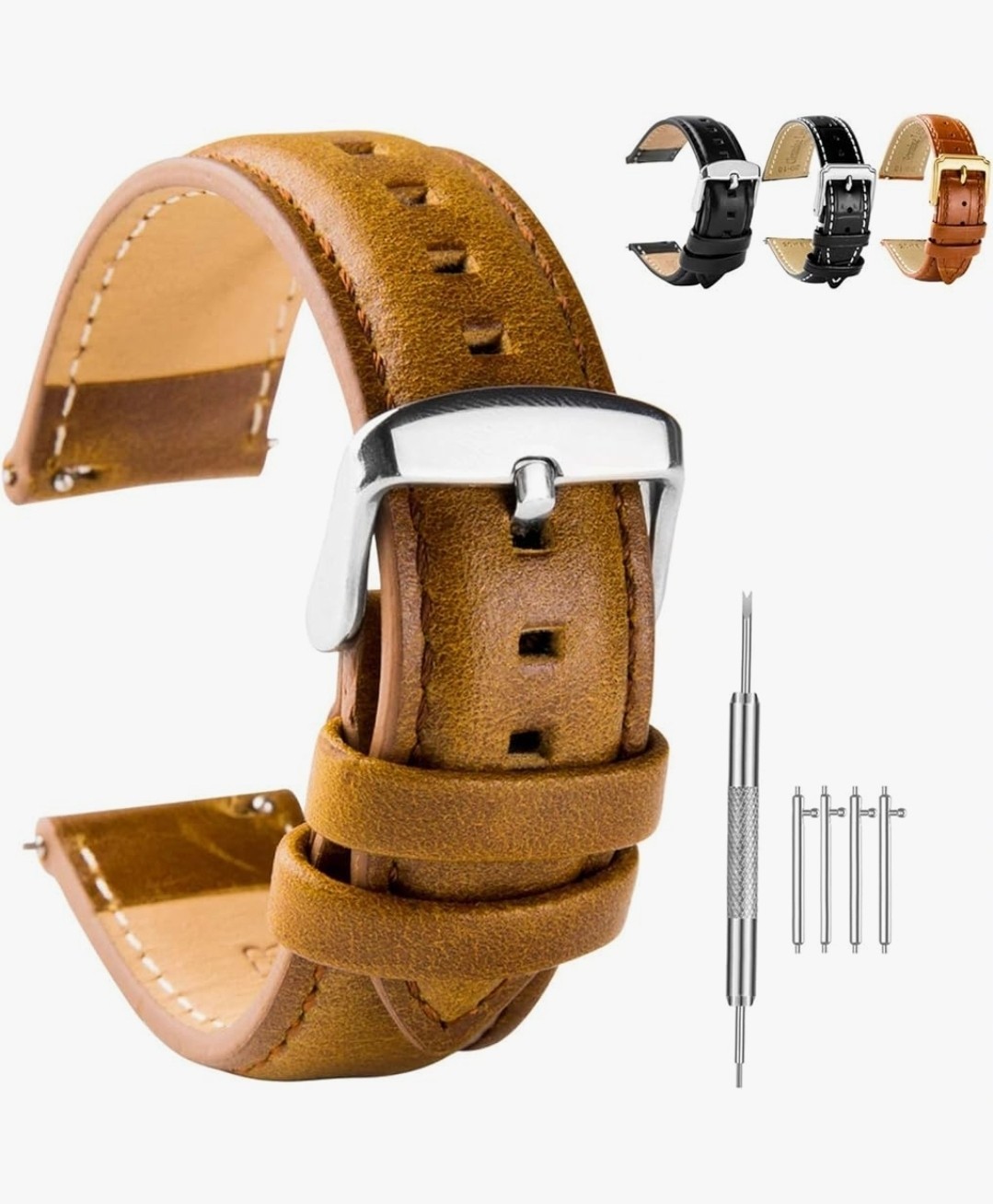 Leather Watch Strap [20mm lug] Genuine Replacement Band St Steel Clasp Brown, UK
