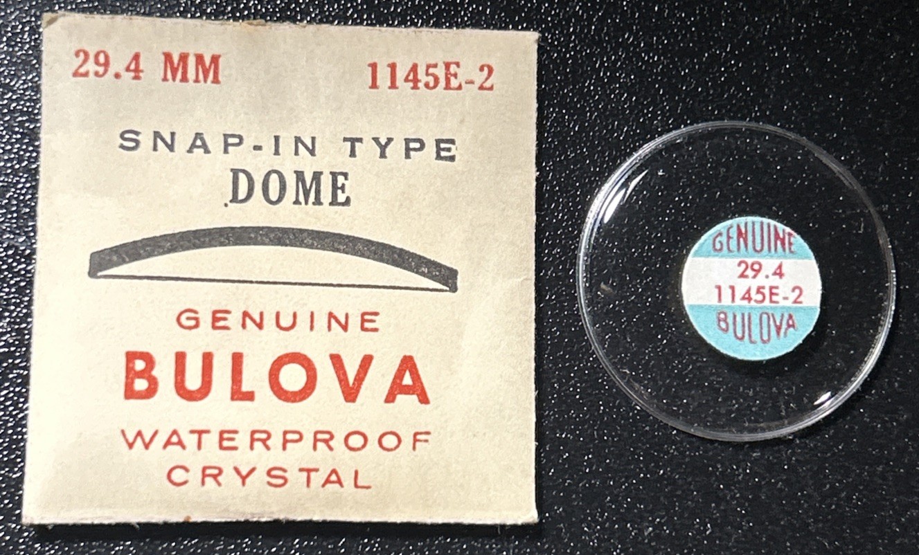 Vintage BULOVA Snap-In Type Dome #1145E-2 Watch Waterproof Crystal 29.4 MM NOS