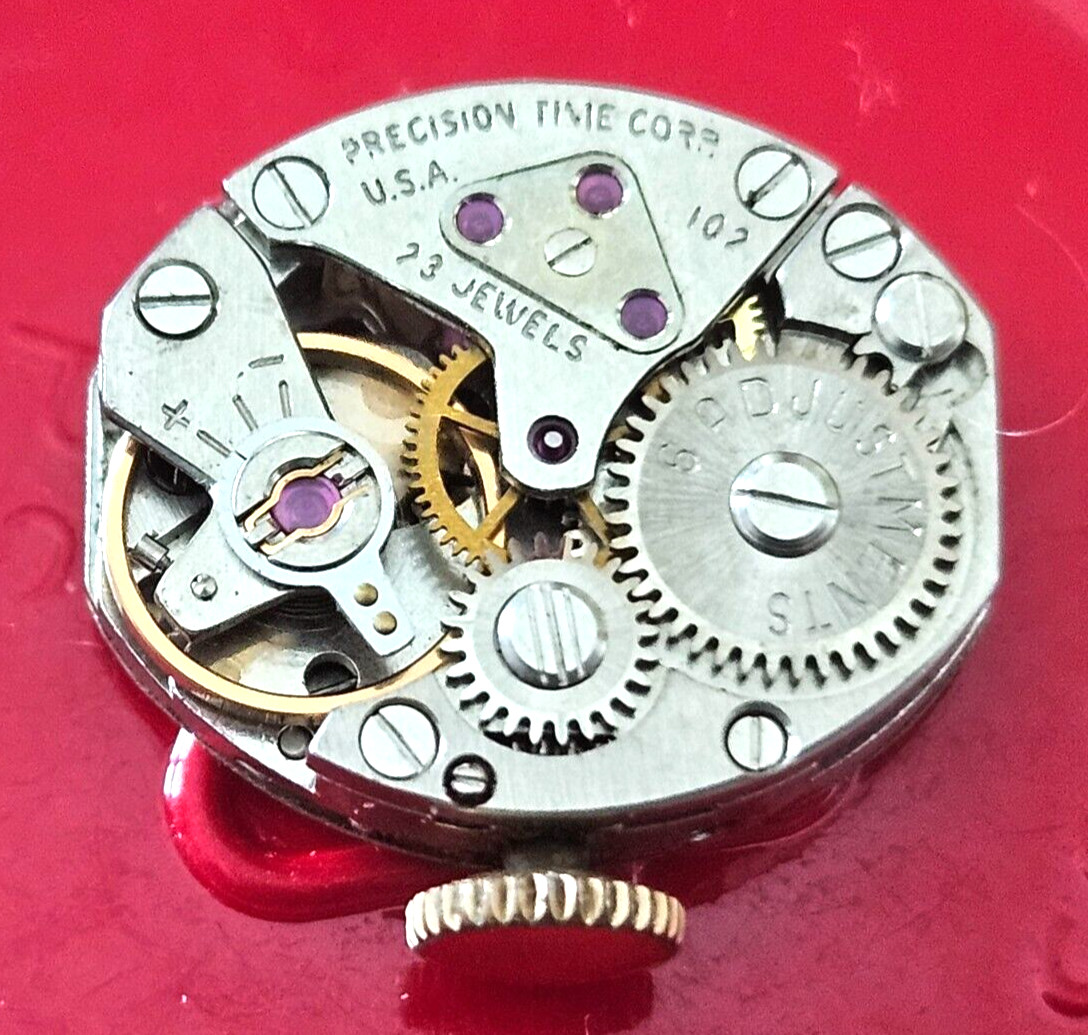 VINTAGE~PRECISION TIME 102 CORNELL~23J USA WATCH MOVEMENT (RUNNING)