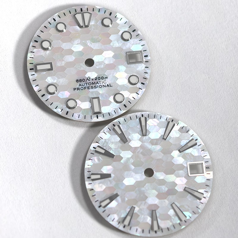28.5mm Dial Purple Red Mosaic Mother of Pearl Watch Face BGW9 C3 Lume