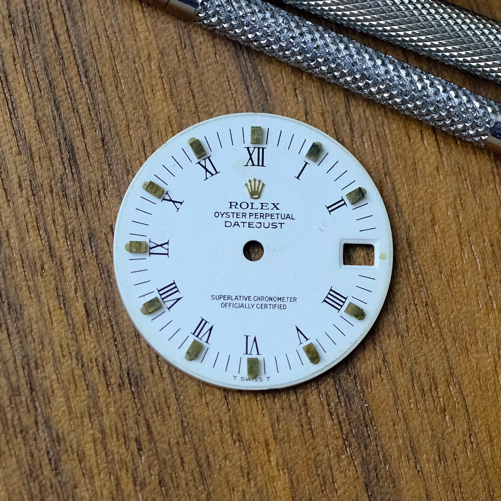 AUTHENTIC ROLEX OEM 31MM DATEJUST WHITE ROMAN DIAL W/ GOLD INDEX 68273 MID-SIZE