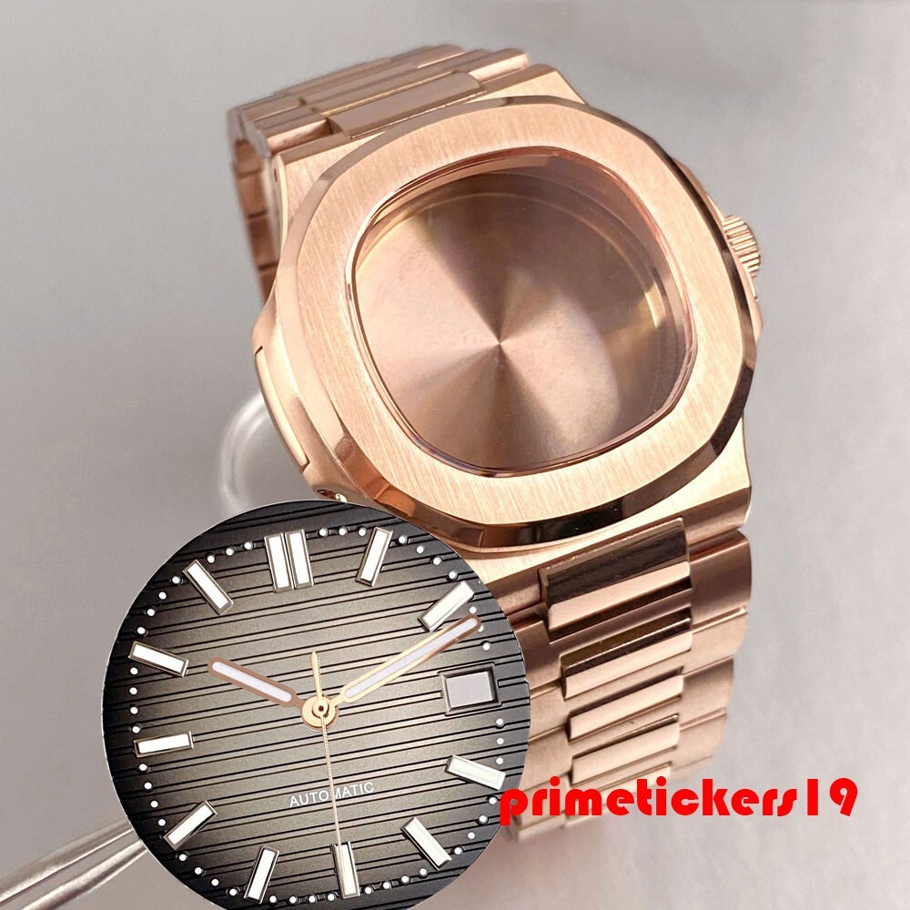 Rose Gold Square Watch Case+Band+Dial Set Fit NH35 NH36 NH38 Sapphire Mod Parts