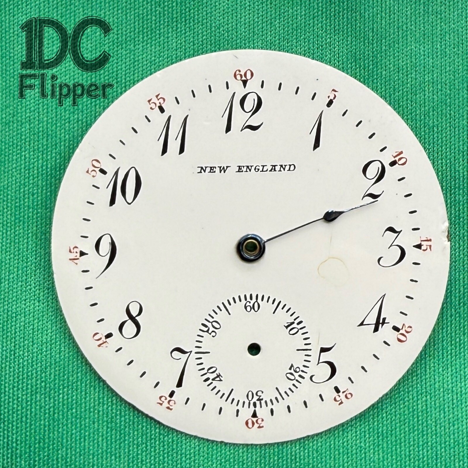 New England Pocket Watch Dial 16s 42.3 mm w/ Hand Arabic Seconds 10.8 MD4 Read!