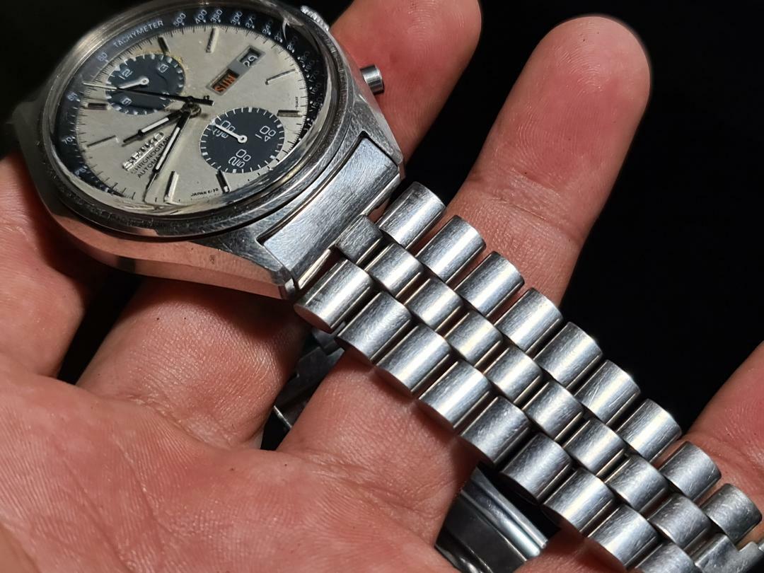 GENUINE USED STELUX FISHBONE BRACELET SOLID LINK SEIKO PANDA 6138-8020 6138-8021