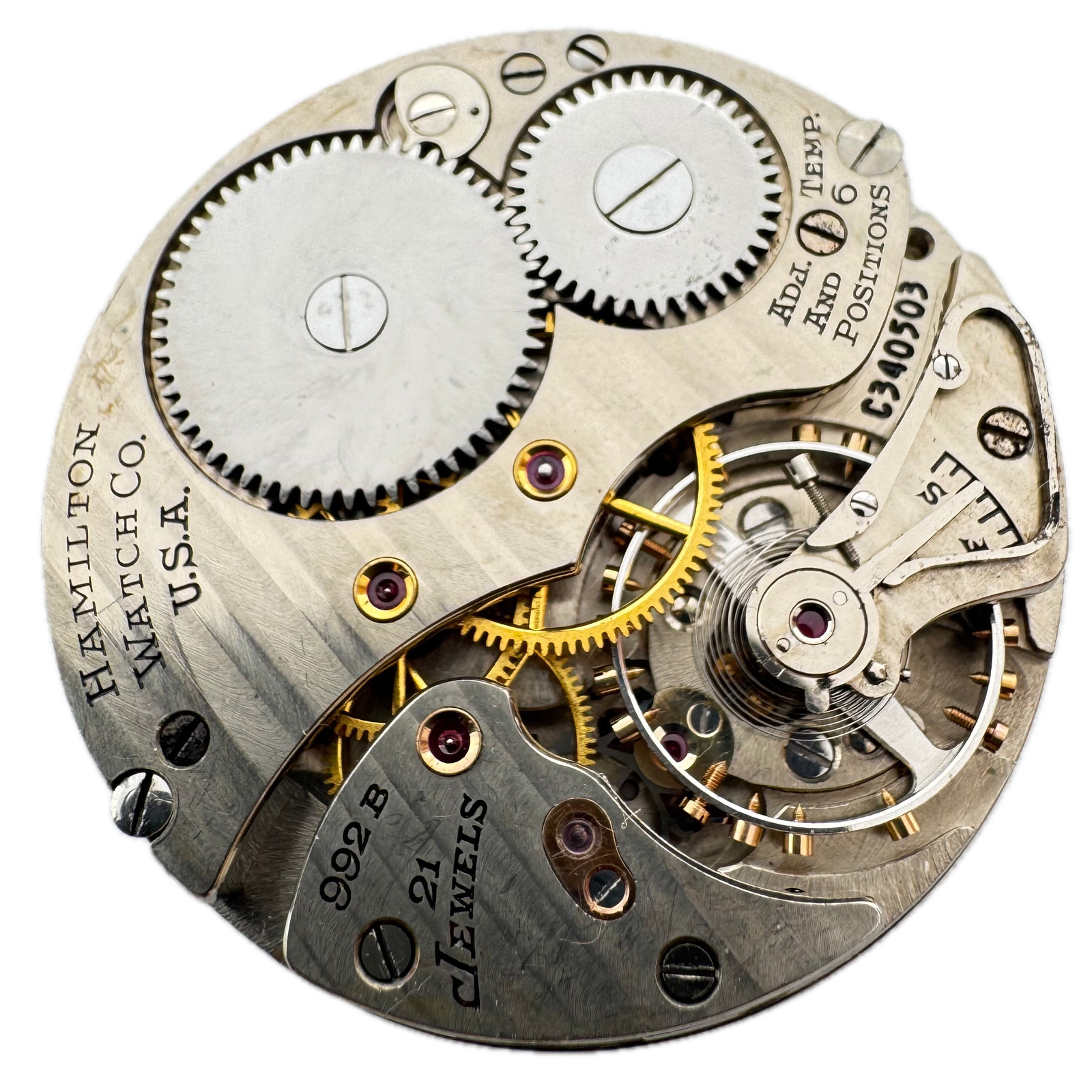 Vintage 16s 1951 Hamilton Blind Man Dial Railroad Pocket Watch Movement 992B USA