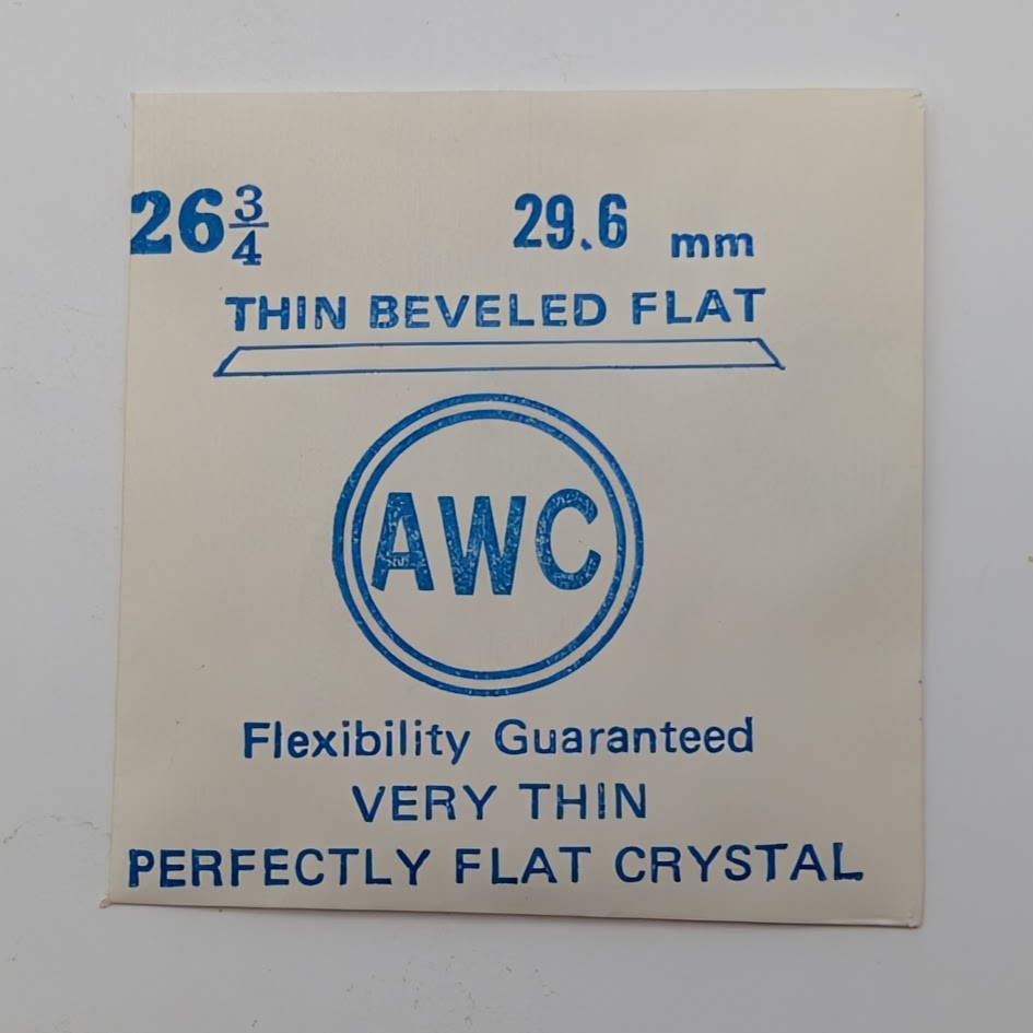 AWC 29.6mm Thin Beveled Flat Watch Crystal NOS 1mm Hong Kong