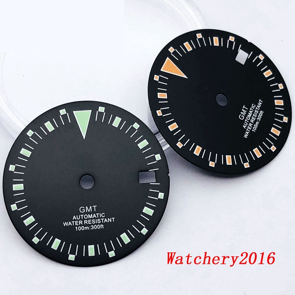 Bliger 29MM Green Lume Black Watch Dial Fit NH34 NH34A GMT Automatic Men Watch