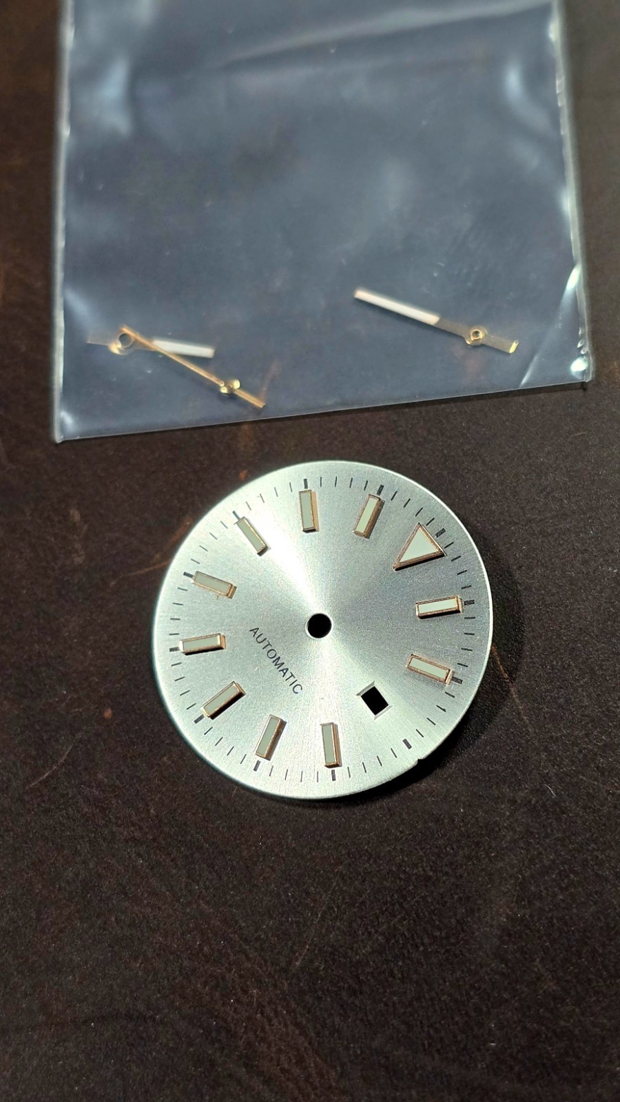 NH05 Brushed Silver Dial 24.5mm With Rose Gold Markers Hands Included Green Lume