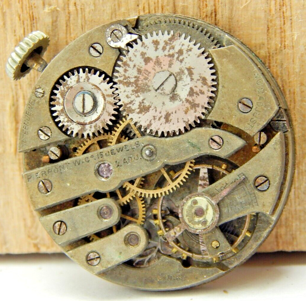 Vintage Pierpont 15 jewel 2 Adjustment 0 size watch movement w/ double sunk dial