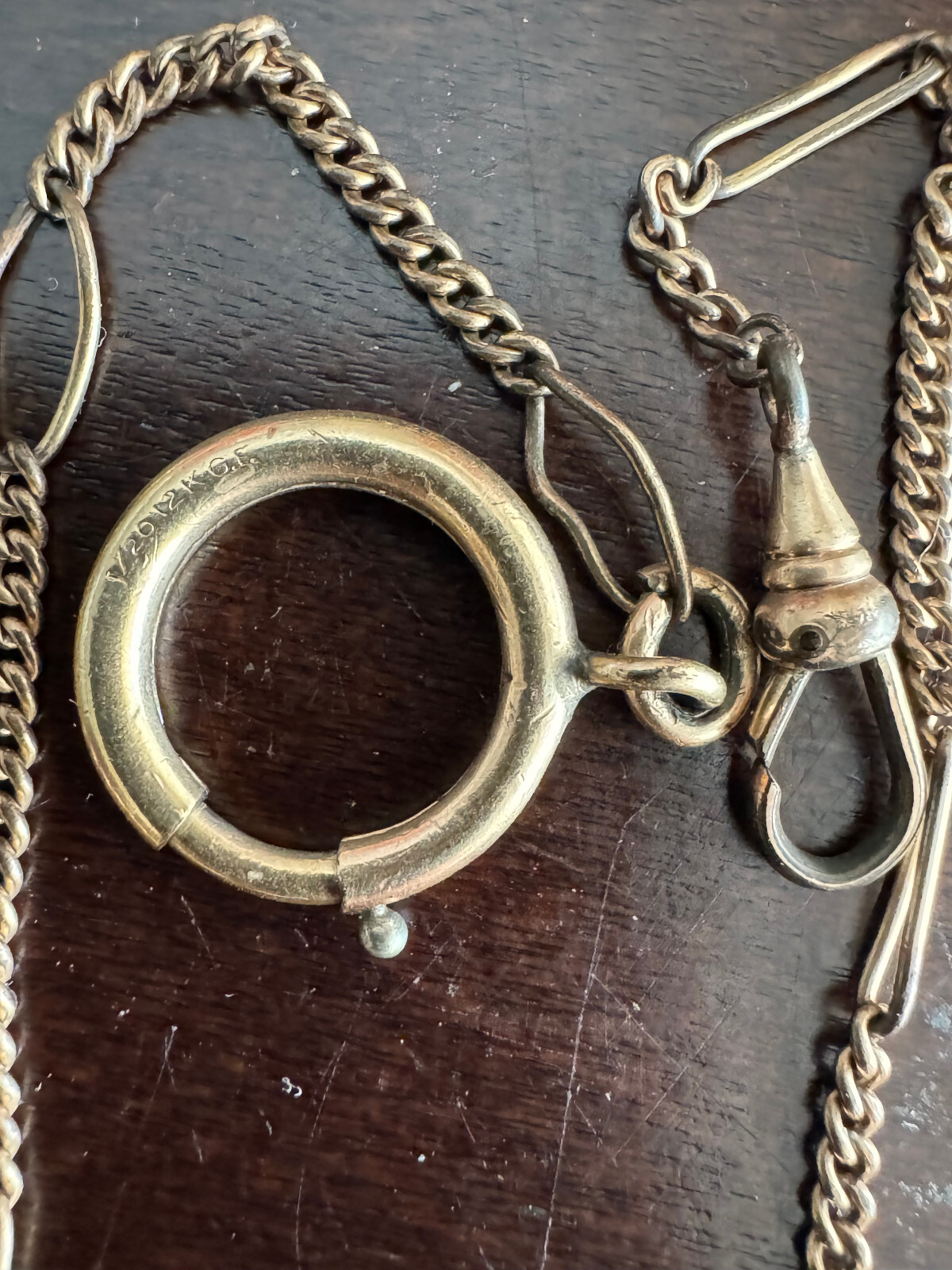 VINTAGE 13.5 INCH K.W. CO. POCKET WATCH CHAIN, 1/20TH 12K GOLD FILLED