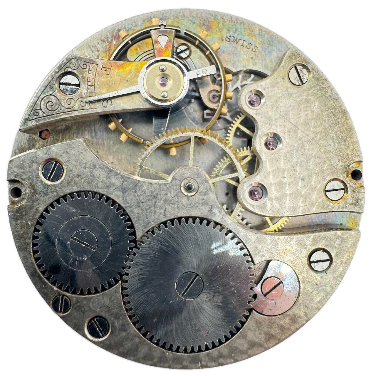 Antique 39.5mm Unbranded Fancy Hands Mechanical Pocket Watch Movement Swiss