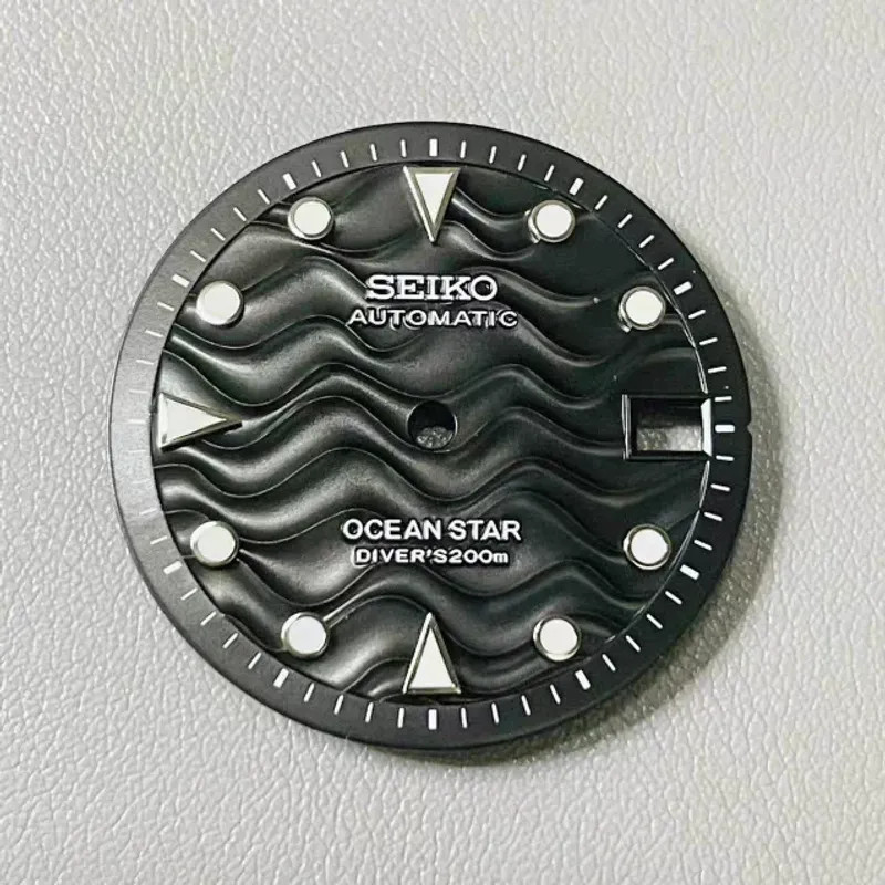 28.5mm Watch Dial Water Ripple Green Luminous Diver Face For NH35 Movement