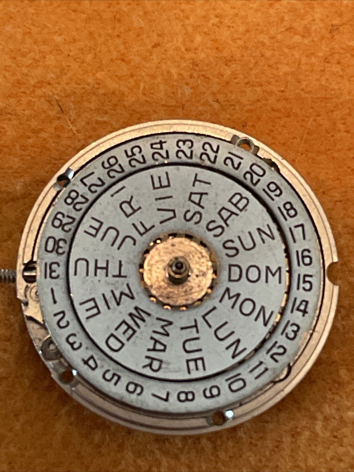 ETA 956.124 Swiss Quartz Movement, White Day-Date Disks at 3 Not Tested As Is