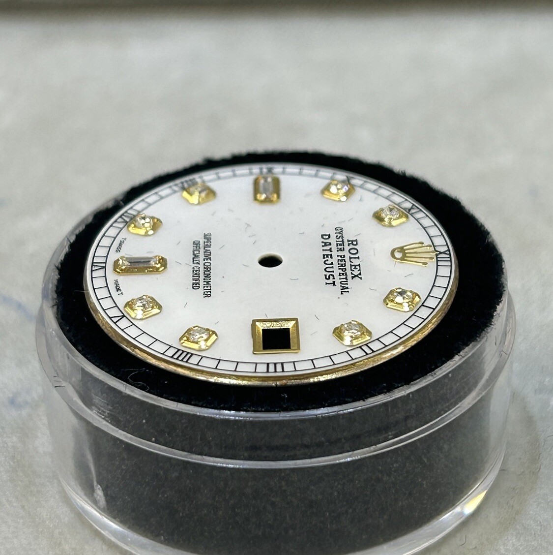 Rolex NonQuick Datejust Custom White MOP Baguette Diamond Dial For Model 1603