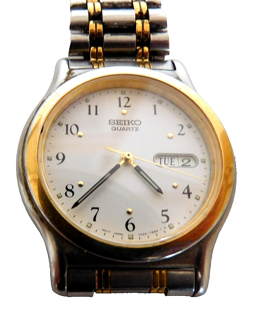 SEIKO QUARTZ DAY & DATE MOVEMENT #7N43 CASE # 7N43-7819 RUNNING. NEEDS SERVICE.