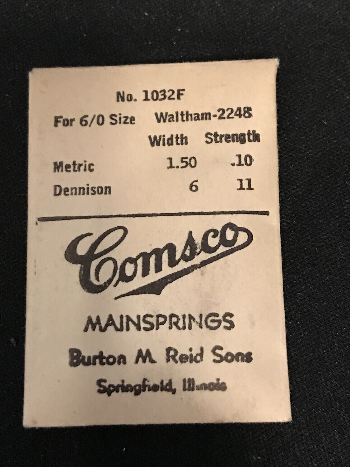 Comsco Mainspring for #1032F Waltham 6/0s C 1945 Model Factory No. 2248 – Steel