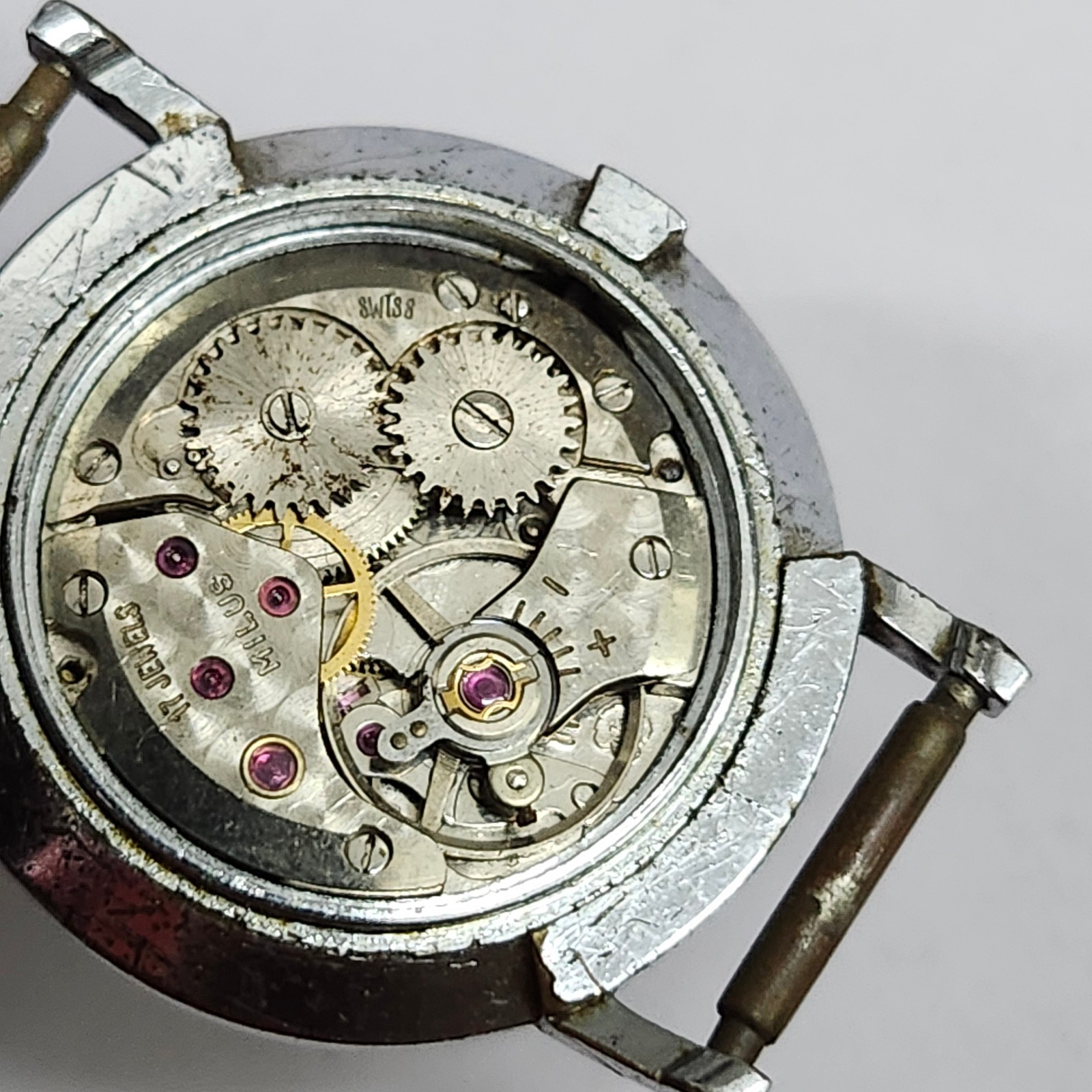 Milus 17 Jewels Manual Wind Swiss Watch Black Roman Dial – FOR REPAIR / PARTS