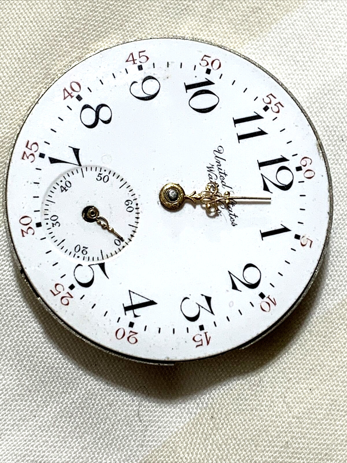 United State Watch Co. New York Pocket Watch Movement White Dial Gold Hands 0