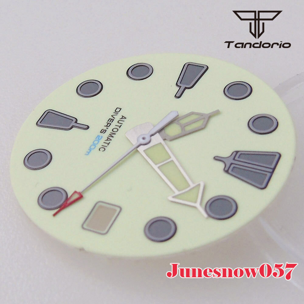 29MM Beige White Sterile Watch Full Lume Green Dial Men Fit NH35A NH36A SKX SRP