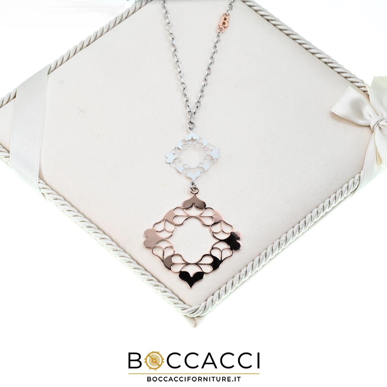 BOCCADAMO 925 Silver Necklace, Bicolor Rosè Hearts Pendent (NEW)