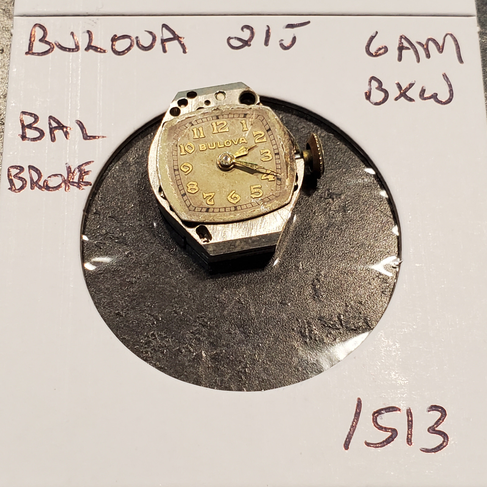 LADIES BULOVA 21J 6AM BXW WRIST WATCH MOVEMENT #1513