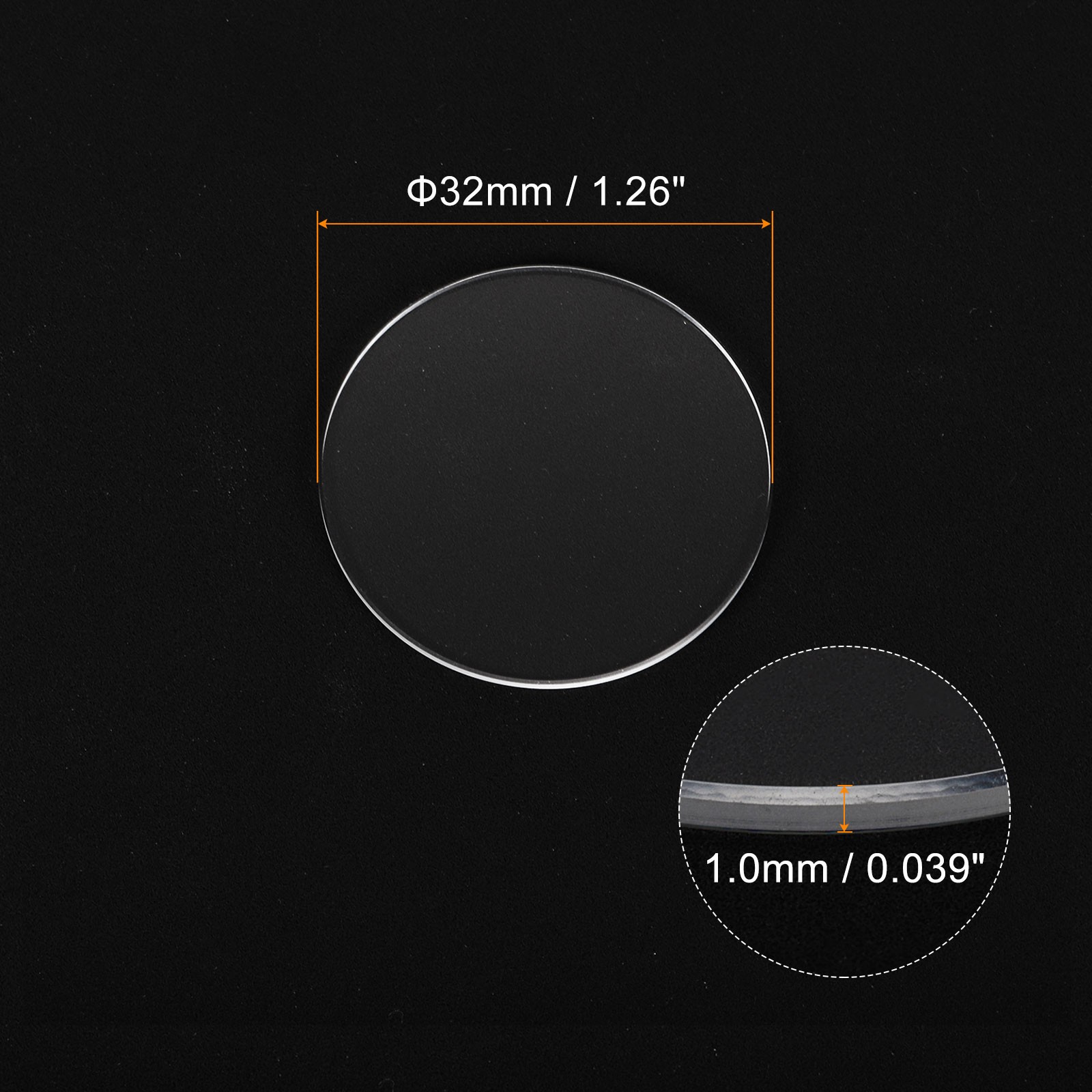 2pcs Watch Crystal Glass Lens 32mm x 1.0mm Beveled Edge Flat Glass Crystals Lens