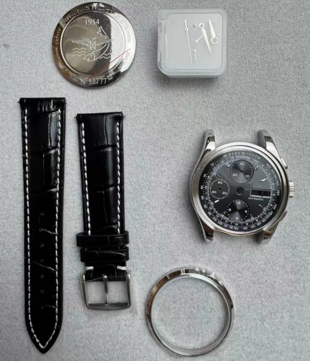 40mm Stainless Steel Watch Set + Dial + Hands + Leather Strap For 7750 Movement