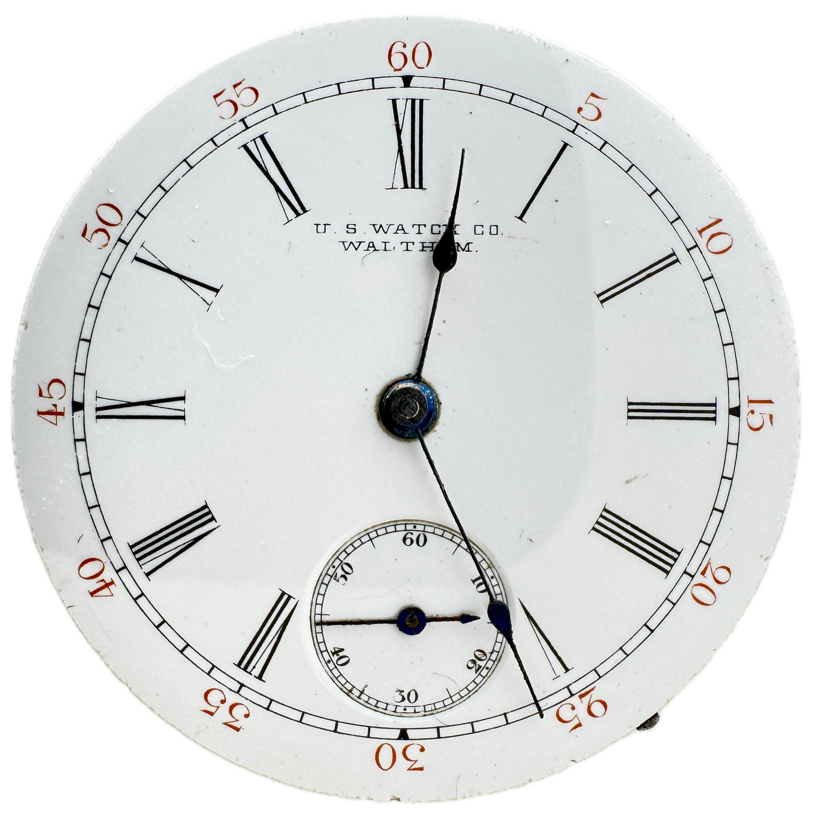 Antique 6s 1891 US Watch Co. Enamel Roman Dial Hunter Pocket Watch Movement 65