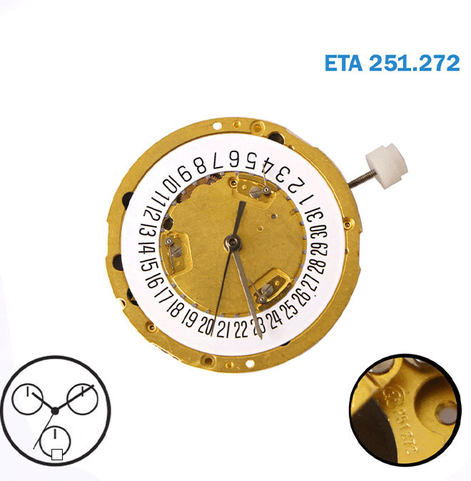 ETA 251.272-Swiss Made-Chronograph-White Dat Disk At 6