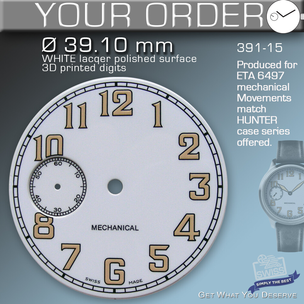DIAL HUNTER Ø 39.1 MM FOR MOVEMENT ETA UNITAS 6497/98, WHITE+BROWNISH, Ref 15-18