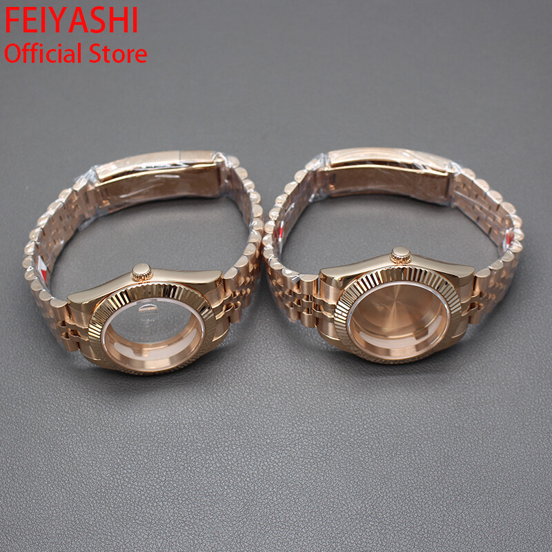 Rose Gold 36mm/40mm log Watch Case Jubilee Bracelet Band Sapphire For Seiko nh35
