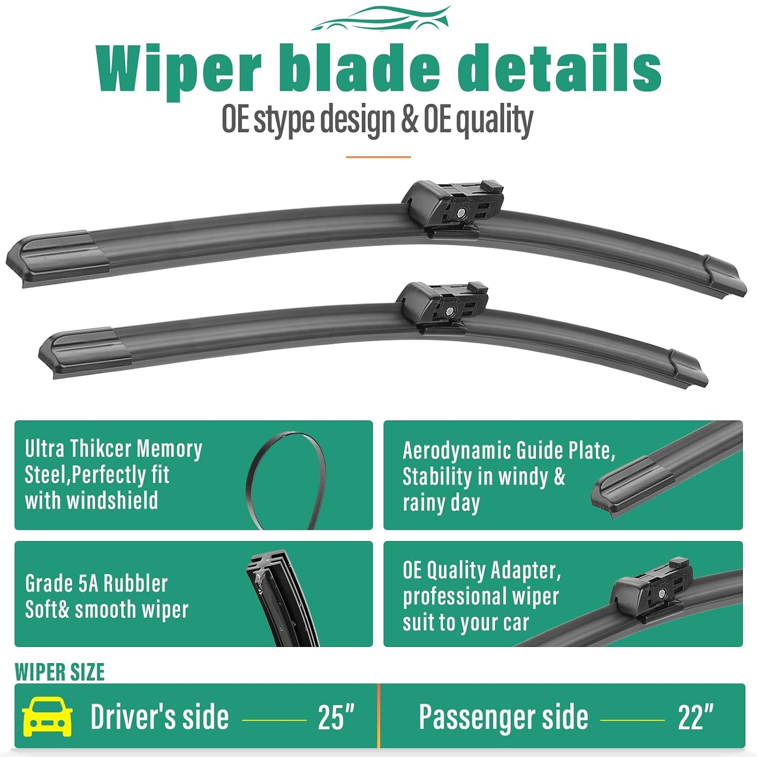 25″ 22″ 15″ Windshield Wiper Blades Replacement for VW Volkswagen Tiguan 2018 20