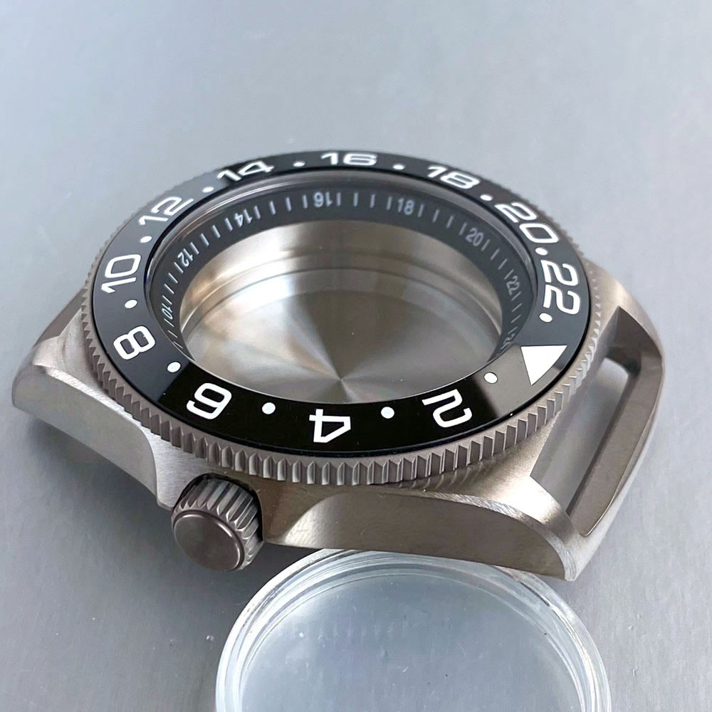 Prevent Allergy Sapphire Glass 42MM Titanium GMT Watch Case Fit NH34 NH35 NH36