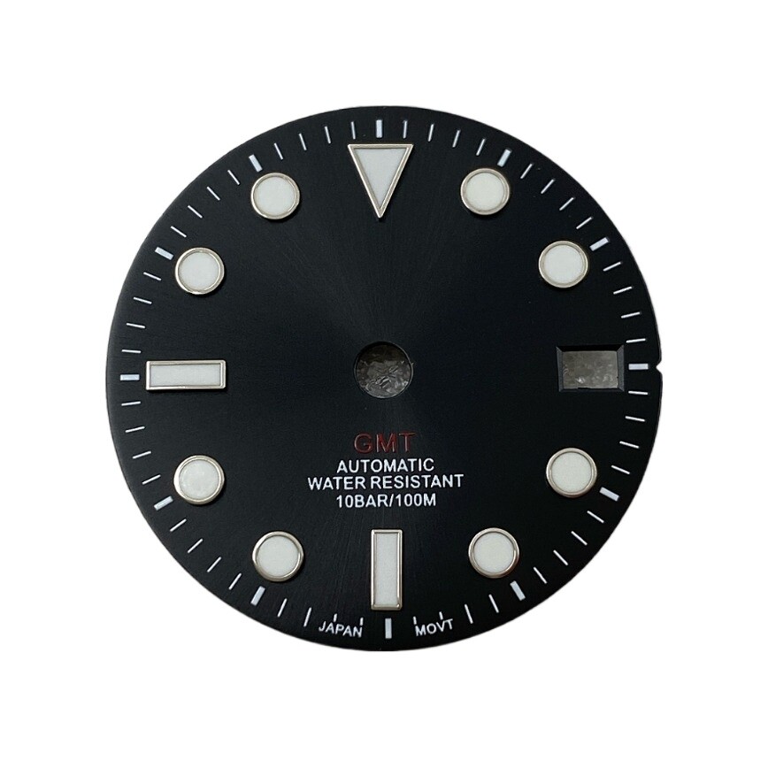 NH34 Dial 28.5mm GMT 4-Hand Dial No Logo Blue Lume for NH34 Movement Watch Dial
