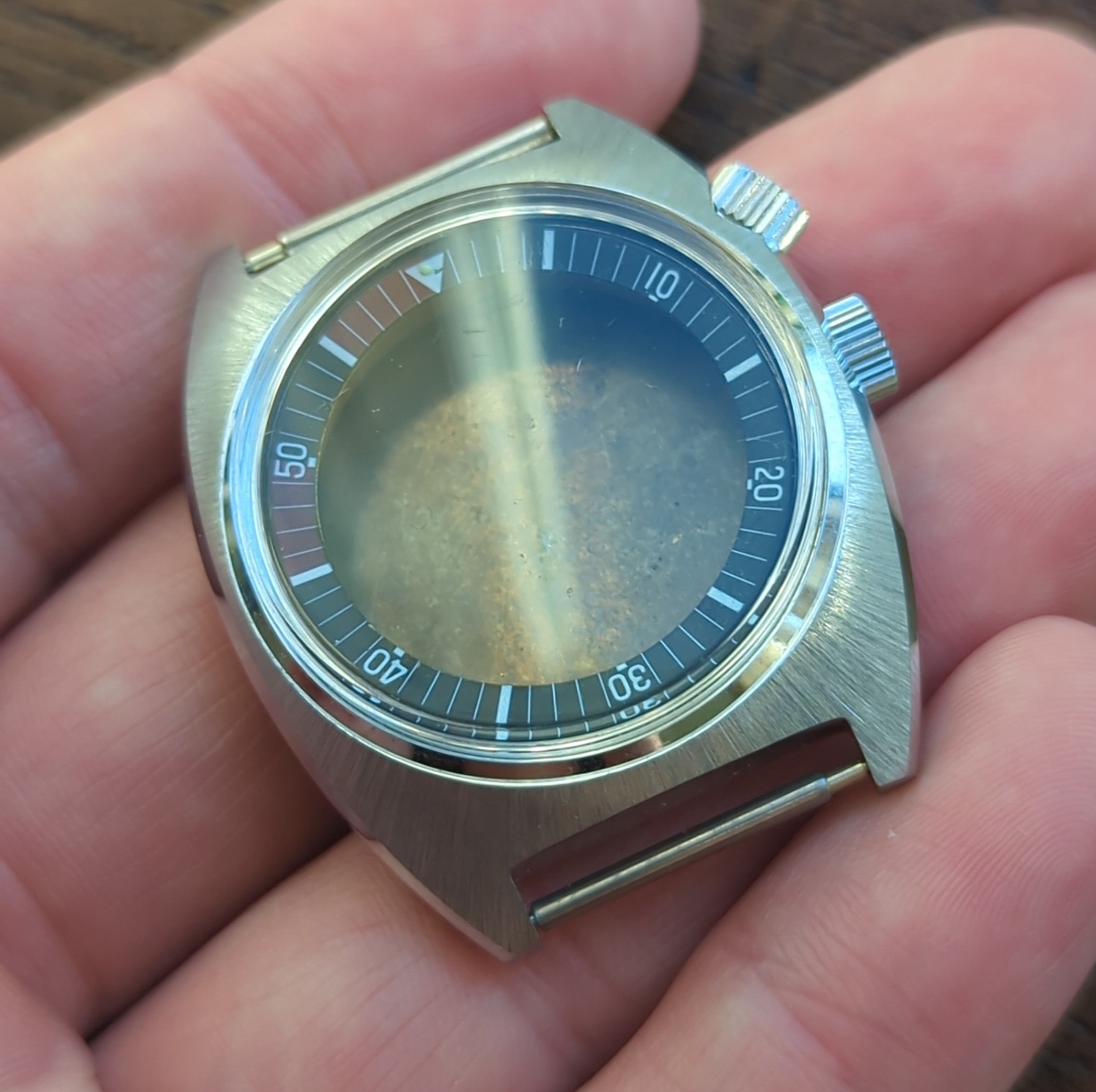 1960s Vintage Divers Watch Case Internal Rotating Bezel 2 Crowns (B88)